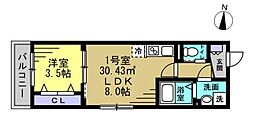 AJ八千代台北 1LDKの間取図画像