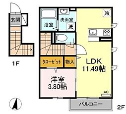 クレア富士見台 2階1LDKの間取り