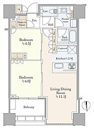 白金ザ・スカイ イースト棟 27階2LDKの間取り