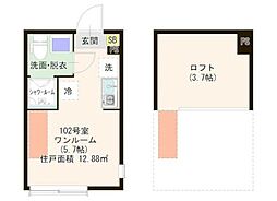 Gratii中板橋 ワンルームの間取図画像