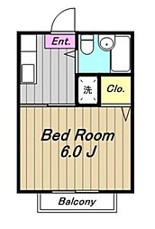 シティハイムケネスC 2階1Kの間取り