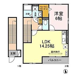 ウィスタリア・ガーデンB 1LDKの間取図画像