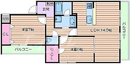 第8レジデンスオクノ藤が丘 2LDKの間取図画像