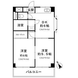 ニューハイム小原 2DKの間取図画像
