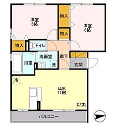 フォースクローバー2 2LDKの間取図画像
