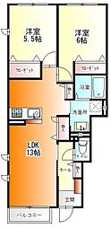 横浜市瀬谷区橋戸2丁目アパート 2LDKの間取図画像