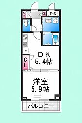 中之町西TKハイツ 1DKの間取図画像