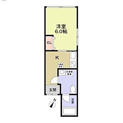 隆源ビル 4階1Kの間取り