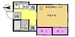第二加藤ハイツ ワンルームの間取図画像