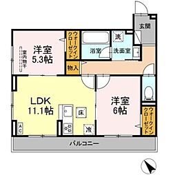 D Paina 鴨居II 2LDKの間取図画像