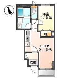 パピヨン・シャルム 1LDKの間取図画像
