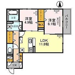 グリーンコート鷹合 2LDKの間取図画像