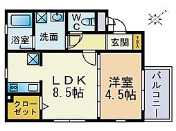 ベルメゾン昭代エスト 1LDKの間取図画像