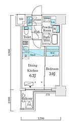 リビオメゾン新大橋 1DKの間取図画像