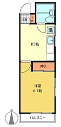 中田荘 1Kの間取図画像