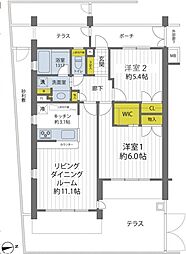 コスモ経堂リベディア 1階2LDKの間取り