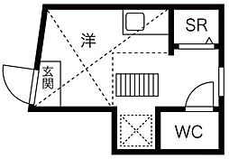 サークルハウス上野壱番館 1階ワンルームの間取り