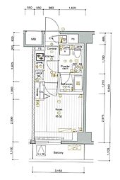 PREMIUMCUBEGNISHIOI 1Kの間取図画像