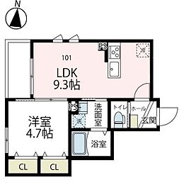 オークコートエヌ 1LDKの間取図画像