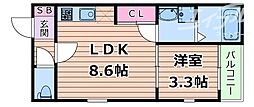 ヴァレスタ豊里 1LDKの間取図画像