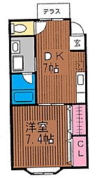コーポ龍宝 1DKの間取図画像