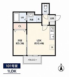 Le Lien Blanc高木 1LDKの間取図画像