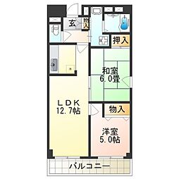 グランディール阪南町 2LDKの間取図画像
