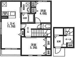 小田急小田原線 柿生駅 バス3分 亀井橋下車 徒歩9分の賃貸アパート 2階2LDKの間取り