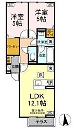 アール・ド・ヴィーヴル聖蹟 2LDKの間取図画像