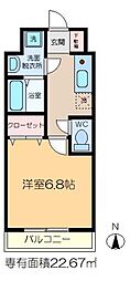 WILL西水元 1Kの間取図画像