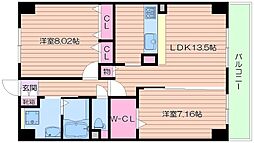 エスヴェール北梅田 2LDKの間取図画像