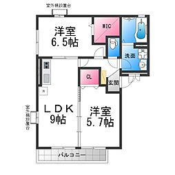 フローリッシュ新金岡 2DKの間取図画像