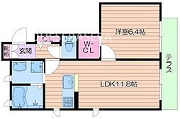フローレス京橋 1階1LDKの間取り