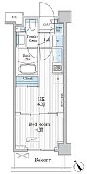 パークアクシス門前仲町テラス 1DKの間取図画像