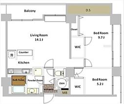Daiwa芝浦ビル 11階2LDKの間取り