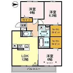 JR上越新幹線 新潟駅 バス33分 下山田下車 徒歩7分の賃貸アパート 3階3LDKの間取り