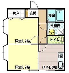 サウスウインド 1階2DKの間取り