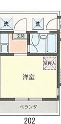 宝ニューハイツ 2階1Kの間取り