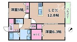フォーシーズン 1階2LDKの間取り
