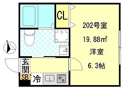 Nest Hirai 2階1Kの間取り