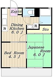 第五幸永ハイツ 2DKの間取図画像