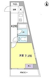 サンパティーク新町 1Kの間取図画像