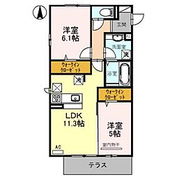 モナルダ東宮 2LDKの間取図画像