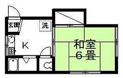 むさし荘 1階1Kの間取り