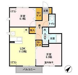 アシェルパーク1 2LDKの間取図画像