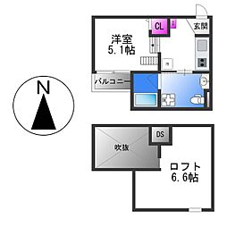 プログレス長瀬 1階1Kの間取り