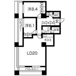 グランパークハイツ 2LDKの間取図画像