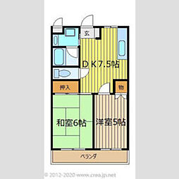 セジュール・ド・ミワ弐番館 2DKの間取図画像
