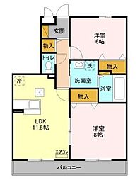 アルファタウン天王台C 2LDKの間取図画像