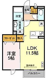 ウエストバード 1LDKの間取図画像
